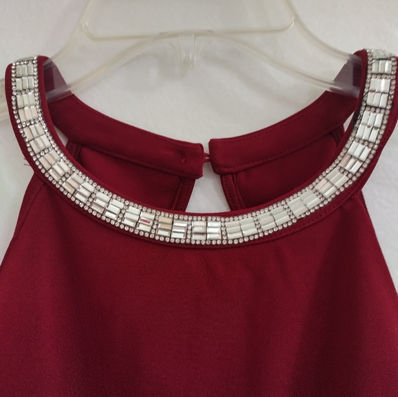 PLUS SIZE BURGUNDY HALTER JEWELED NECK COCKTAIL DRESS SIZE 3XL - Picture 5 of 12